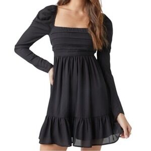 Francesca Lettie Pleated Babydoll Mini Dress M‎ Black Whimsical Goth Feminine